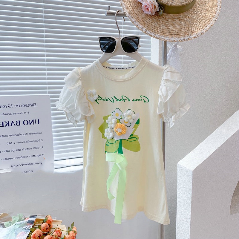 Đầm Thun Dài Thắt Nơ Tay Bay Ba Chiều Thời Trang Mùa Hè Mới Dành Cho Bé Gái 1-6 Tuổi