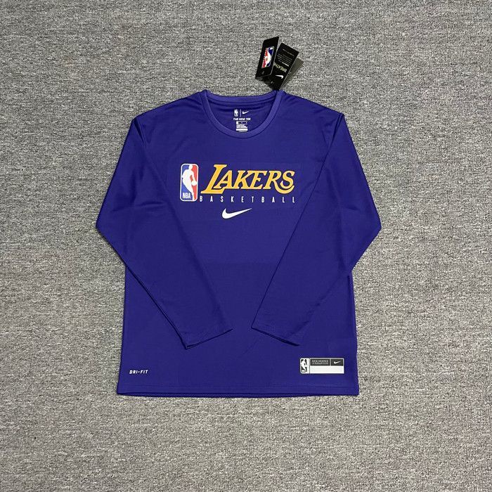 Áo Thun Bóng Rổ Tay Dài In Chữ Lakers Phối Lưới Nhanh Khô Giữ Ấm Tiện Dụng