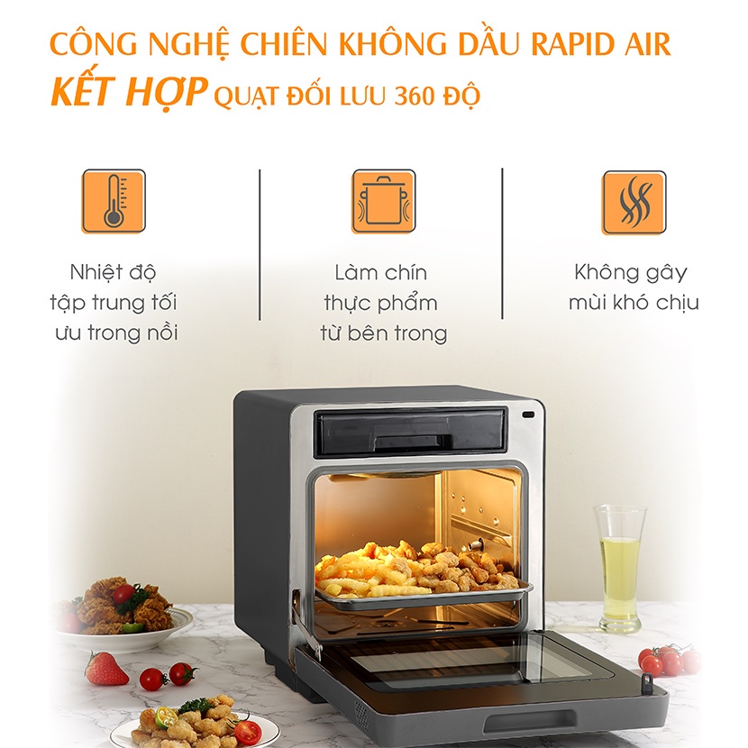 Nồi Chiên Hơi Nước TAPUHO TSF16  | 60 Chương Trình Nấu | 4 trong 1 - Có xiên gà, lồng đào 360