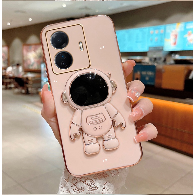 Ốp Điện Thoại Dẻo Họa Tiết Phi Hành Gia 3D Kèm Giá Đỡ Cho Vivo Y02 Y55 V25 V25e V21 V20 SE Y51 Y31 2020