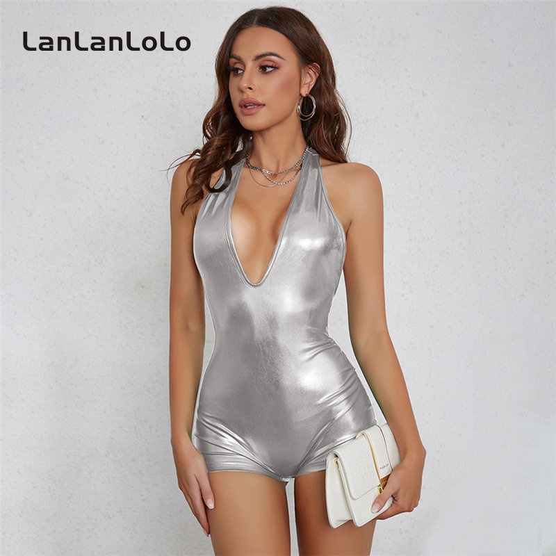 Jumpsuit Cổ Chữ V Hở Lưng Màu Trơn Thời Trang 2023 Quyến Rũ Cho Nữ