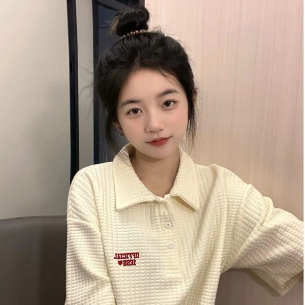 Áo polo NRVP tay ngắn họa tiết độc đáo phong cách Hàn Quốc thời trang cho nữ