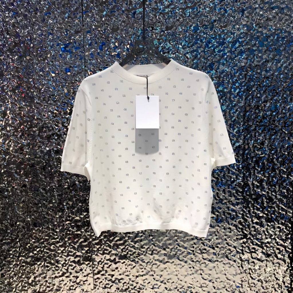 TW9M Alexander Wang fashion brand 2023 early spring new order Diamond slim knit short-sleeved top a full diamond short-sleeved T-shirt for women