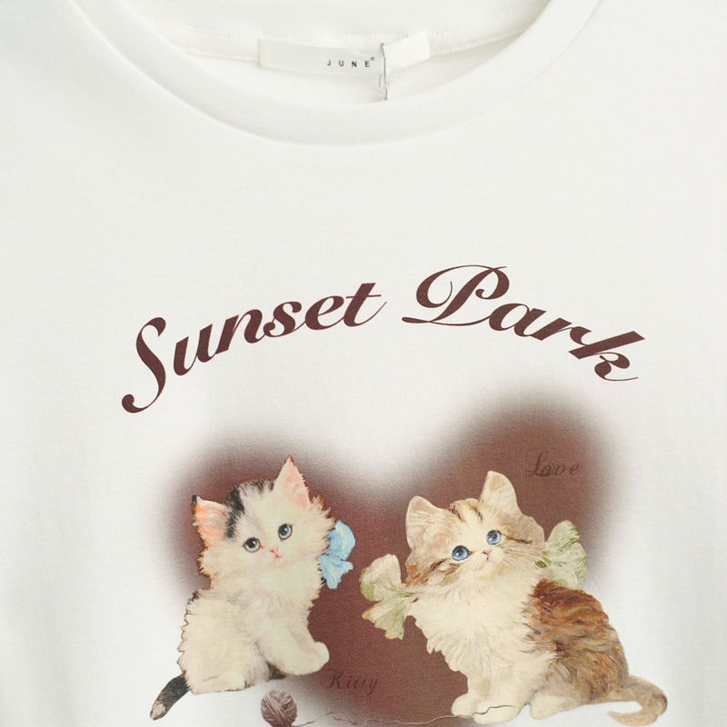 Áo thun COZOKC tay ngắn cổ tròn in hình mèo dễ thương