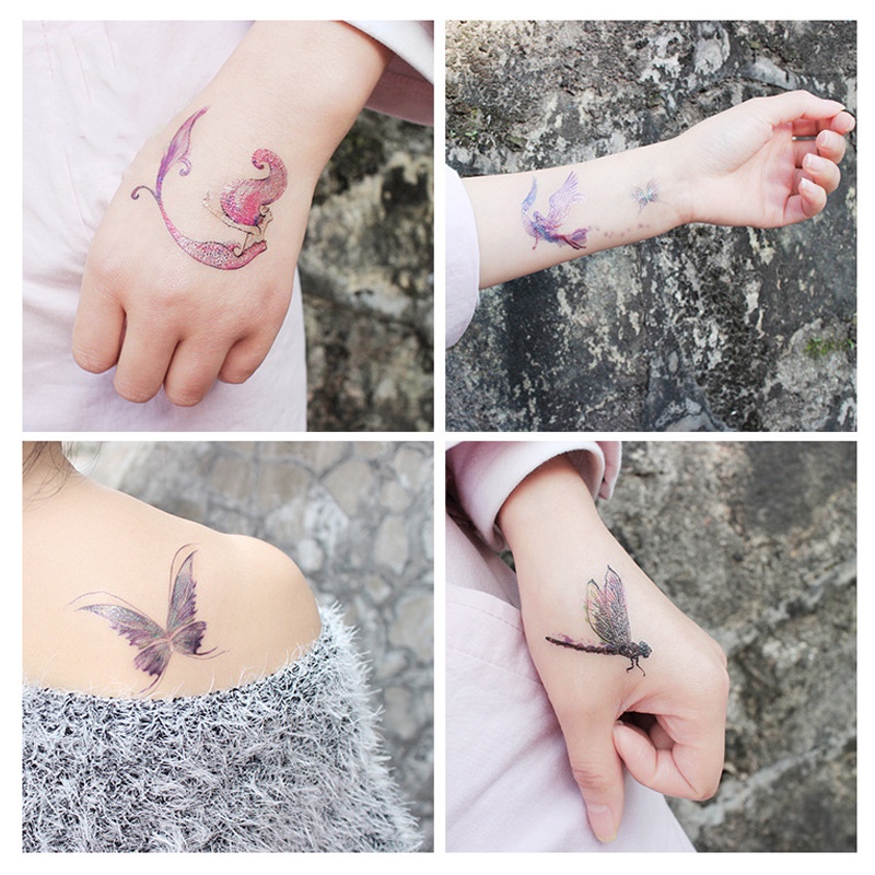 Hình Xăm Dán Họa Tiết Bướm Màu Hồng Tươi Tắn Thời Trang Chống Thấm Nước
