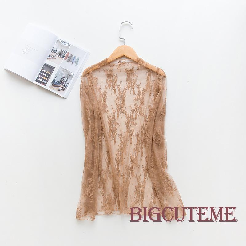 [] Áo Thun Dáng Rộng Cổ Cao Xuyên Thấu Tay Dài Phối Ren Hoa Cơ Bản Dành Cho Bạn Nữ