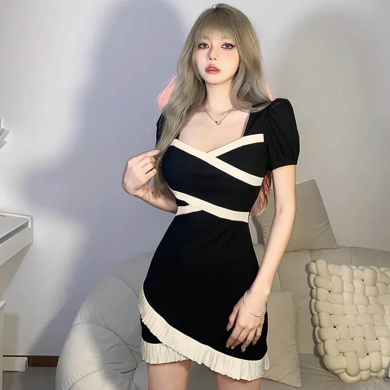 Kliou 2023 Mới Đầm Chữ A Phối Dây Chéo Phong Cách Đường Phố Quyến Rũ Trẻ Trung Cho Nữ 2023