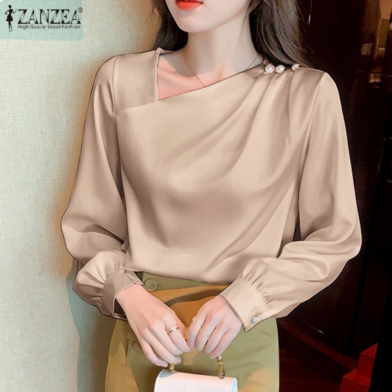 Zanzea Áo Sơ Mi Nữ Tay Dài Cổ Chữ V Phong Cách Hàn Quốc