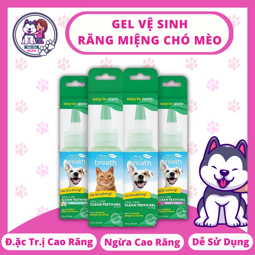 Gel vệ sinh răng miệng chuyên t̟r̟ị cao răng, thúi hôi miệng vàng răng chó mèo Tropiclean