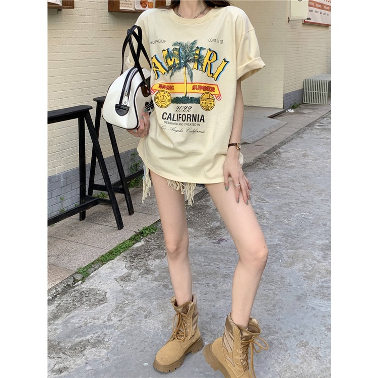 Áo Thun Tay Ngắn Cổ Tròn Dáng Rộng In Họa Tiết Thời Trang Mùa Hè Cho Nữ