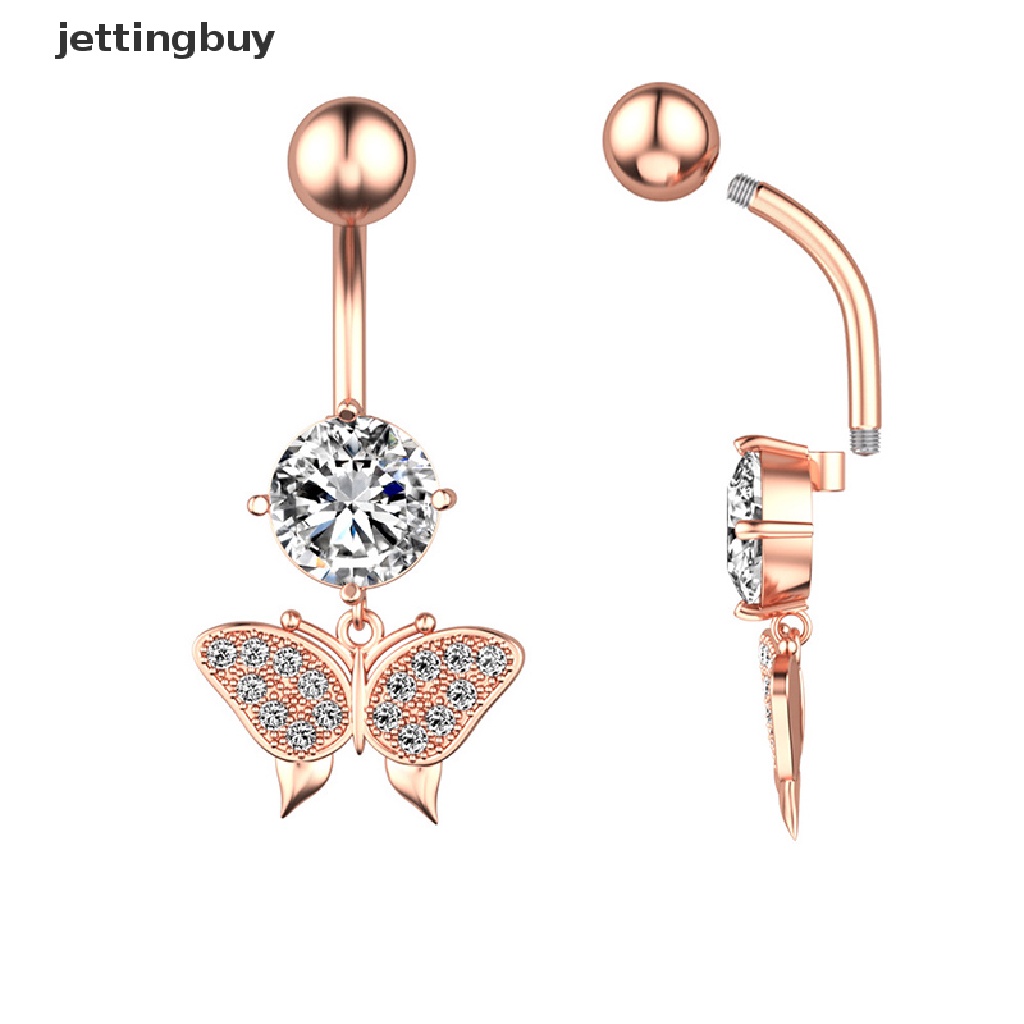Khuyên rốn JETTING hình bướm đính đá bằng thép không gỉ cao cấp