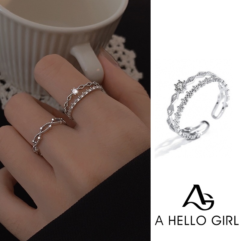 Nhẫn hở AHELLOGIRL kiểu bông hoa đính đá zircon kim cương giả thời trang dành cho nữ