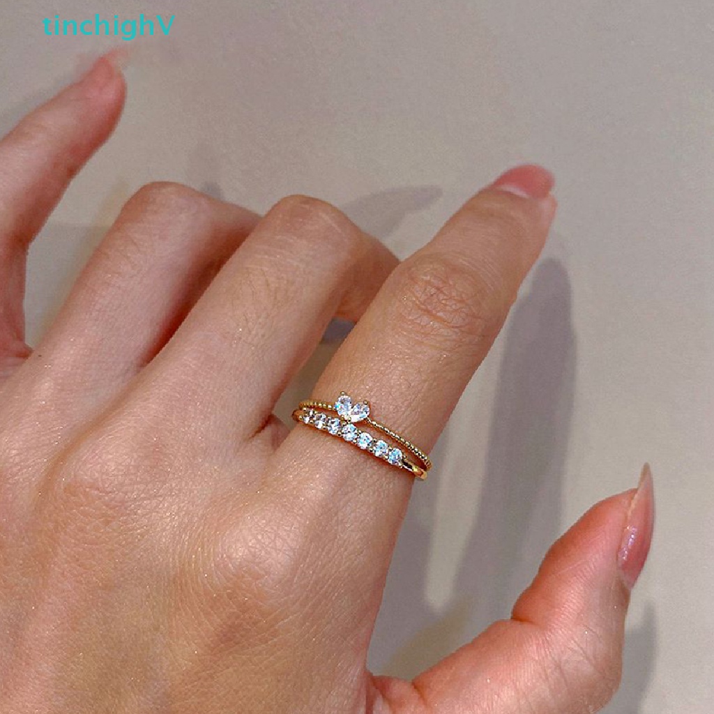 [TinchighV] Nhẫn Đính Đá Hình Trái Tim Dễ Thương Có Thể Điều Chỉnh Kích Thước Cho Nữ