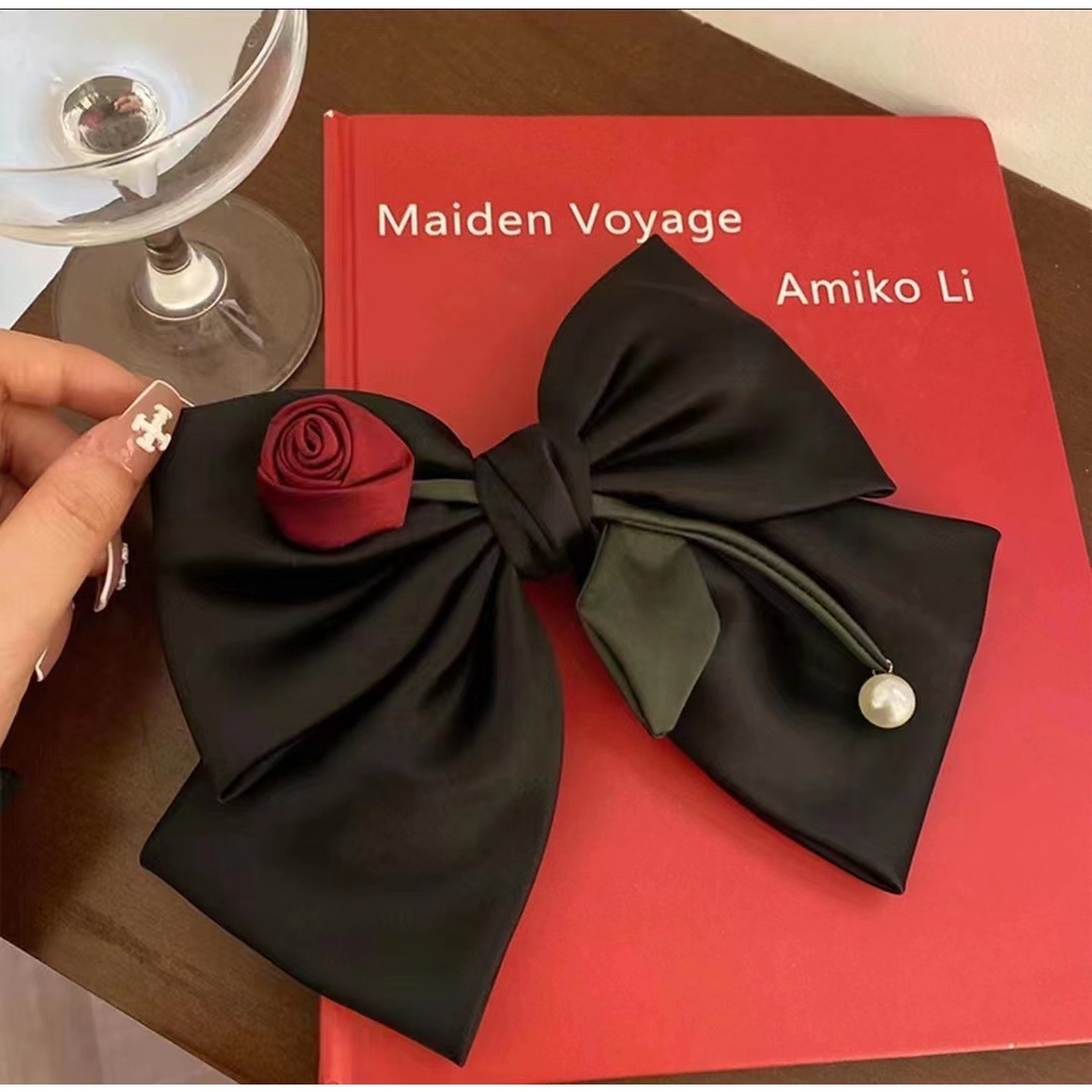 Kẹp Tóc Hình Nơ Màu Đen Hoa Hồng Phong Cách Retro Cao Cấp Dành Cho Nữ 2023