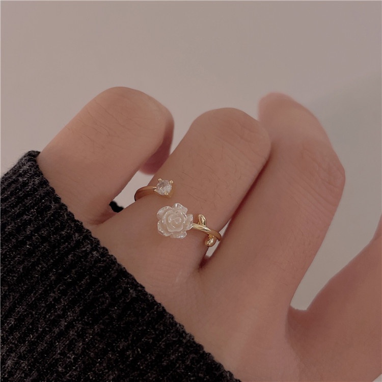 Nhẫn Hở Họa Tiết Hoa Trà Phong Cách Hàn Quốc Thời Trang Cao Cấp