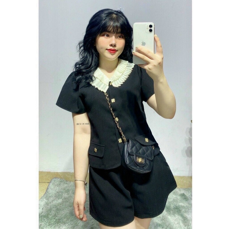 Sét bộ nữ áo vest kiểu ngắn phối nút quần đùi ống rộng giả váy xếp ly xinh xắn thời trang nữ công sở nhiều màu MK al