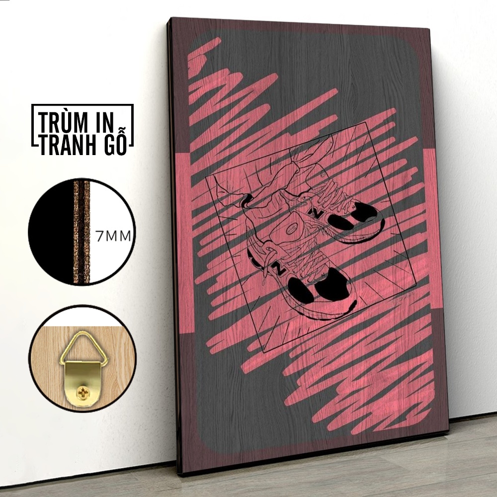 Tranh in gỗ trang trí nội thất Giày Nike Nền Hồng Xám decor phòng ngủ phòng khách văn phòng