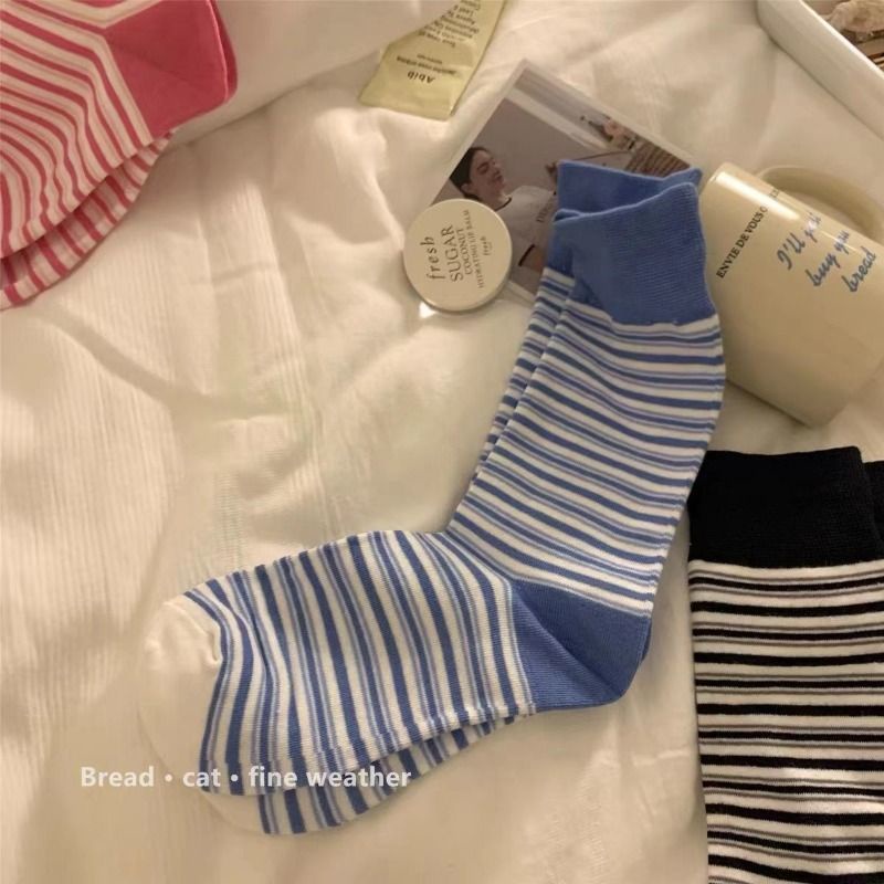 Vớ WAFNHA D799 cotton họa tiết kẻ sọc thời trang thu đông cho nữ