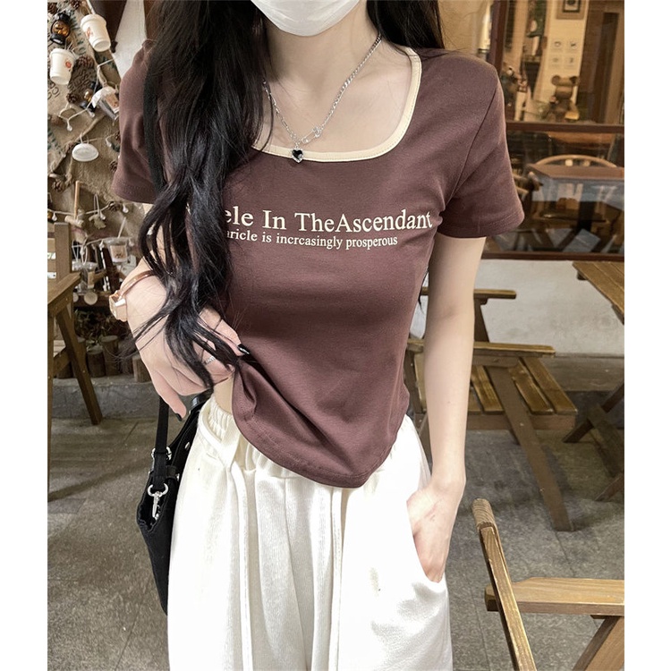 COZOK Áo Thun Ngắn Tay Cổ Vuông Thiết Kế Lệch Tà Thời Trang Cho Nữ