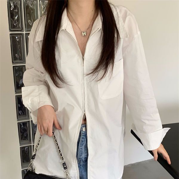 Mới Áo Sơ Mi Tay Dài Màu Trơn Có Khóa Kéo Phong Cách Hàn Quốc Đơn Giản Gor06