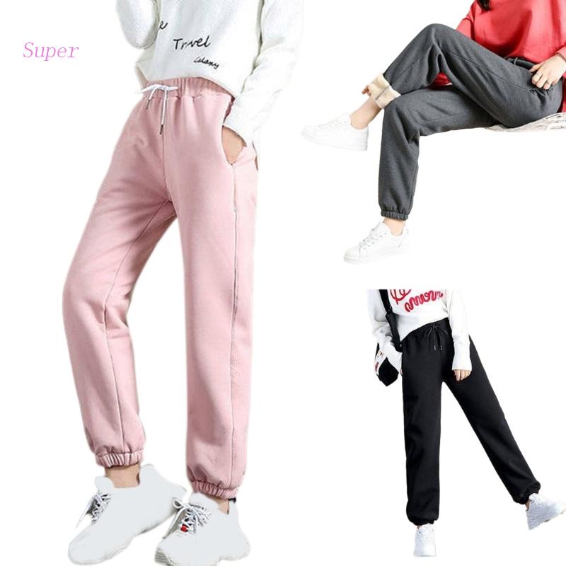 Tốt Nhất Quần Jogger Thể Thao Dây Rút Lưng Cao Lót Lông Cừu Dày Dặn Ấm Áp Mùa Đông Có Túi Dành Cho Nữ