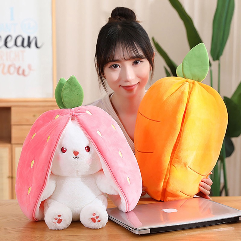 ✌2 Trong 1Thỏ dâu!✌Gấu Bông con thỏ Cosplay 2 Màu - Bunny Bông Cao Cấp Gấu Bông Thú Nhồi Bông Hình Thỏ dâu Và Cà Rốt Sáng Tạo Cho Bé