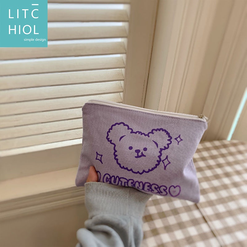 Ví Canvas Mini Hình Gấu Đựng Khăn Ăn Đa Năng Cho Nữ