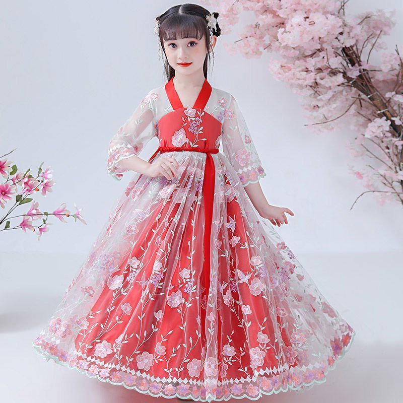Đầm Công Chúa Hán Phục In Họa Tiết Hoa Anh Đào Phong Cách Mới Mùa Hè Cho Bé Gái