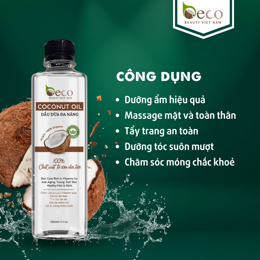 Dầu dừa đa năng Beco Beauty Vietnam giúp dưỡng ẩm cho da khô, dưỡng tóc, dùng massage mặt và body - 250ml | BigBuy360 - bigbuy360.vn