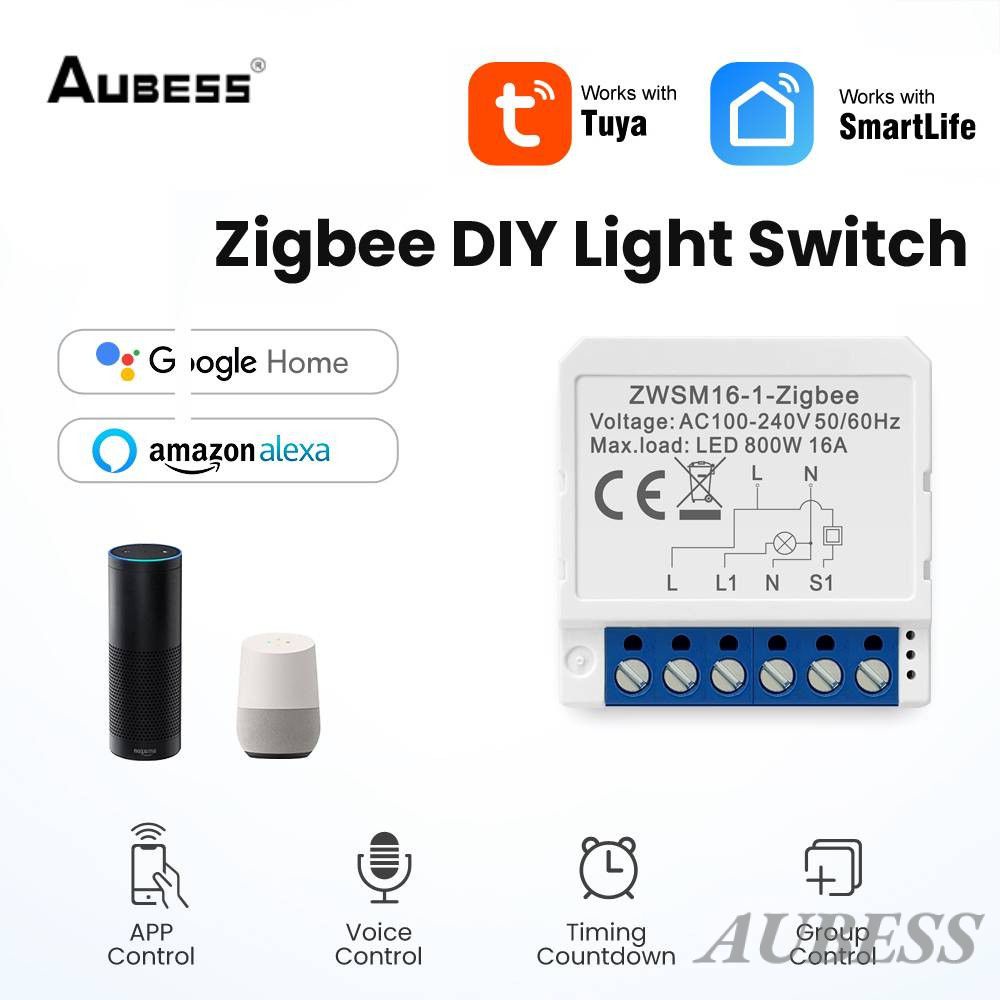 Aubess Tuya ZigBee Bị Ngắt Mạch Thông Minh 1/2/3/4 Gang Điều Khiển Bằng Giọng Nói 2 Chiều Điều Khiển Từ Xa Bằng Ứng Dụng Mô Đun Công Tắc Chống Cháy PC Thông Minh