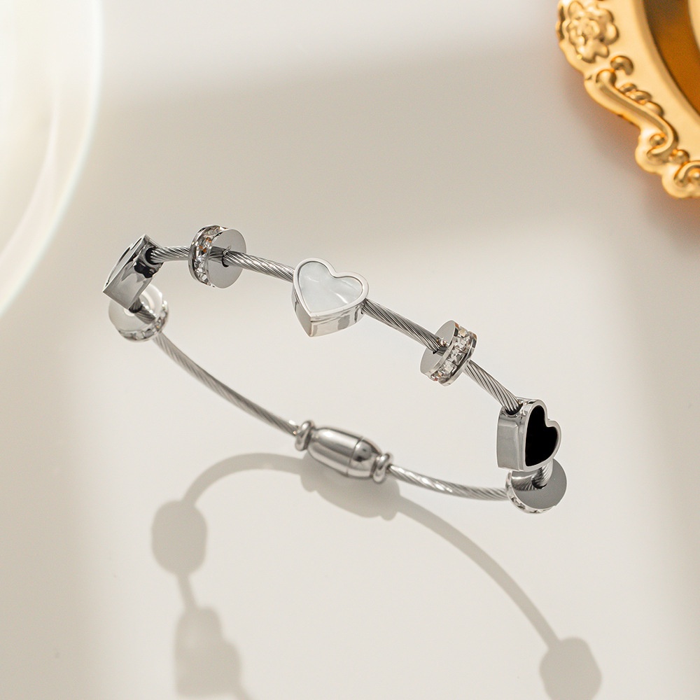 Vòng Tay Thép Titan Dát Đá Zircon Thời Trang Cho Nữ