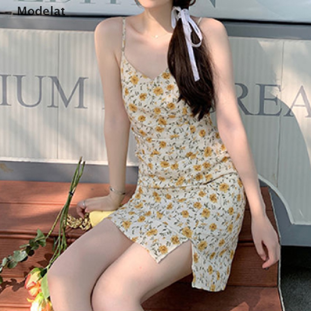 Mfc Đầm Hai Dây Mini y2k Không Tay Họa Tiết Hoa Xinh Xắn Ngọt Ngào Cho Nữ WTD