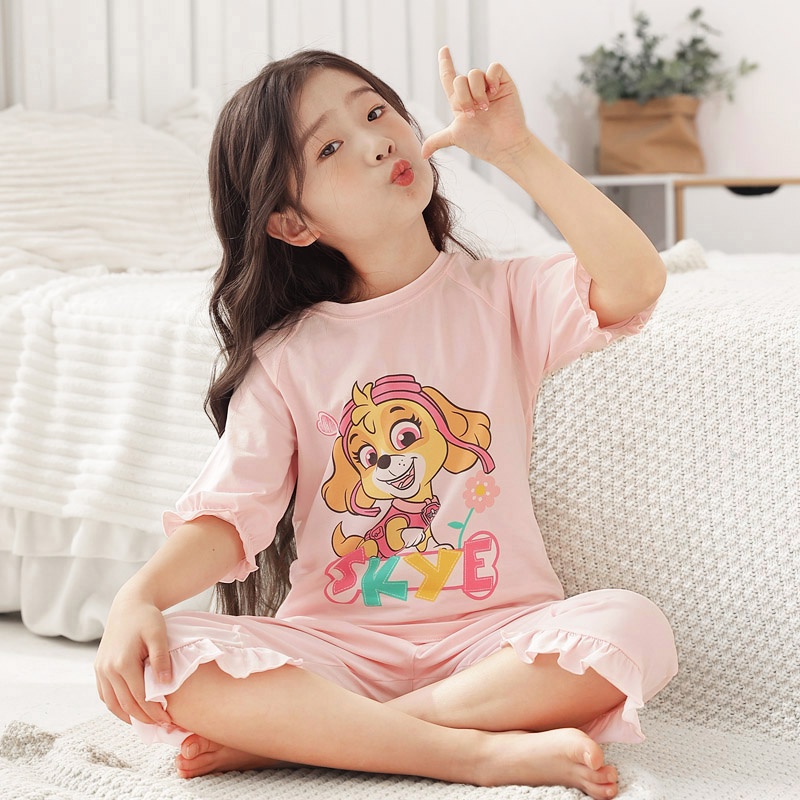 Bộ Đồ Ngủ Vải Cotton Mỏng In Hoạt Hình Paw Patrol Thời Trang Xuân Hè Cho Bé Gái