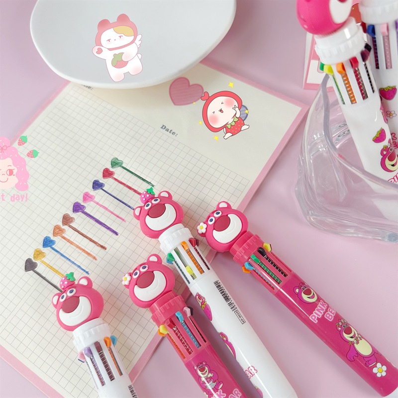 Bút Bi Nhiều Màu Sắc Họa Tiết Gấu Dâu Tây Dễ Thương Cho Nữ