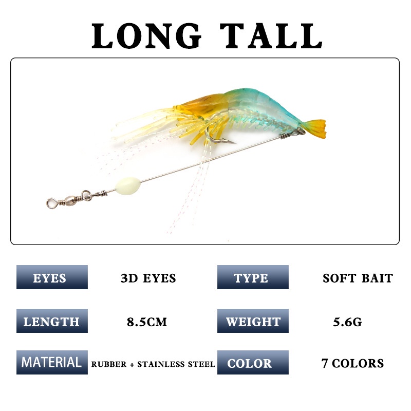 Mồi Câu Cá Giả Hình Tôm Dạ Quang Bằng Silicone Kèm Móc Câu