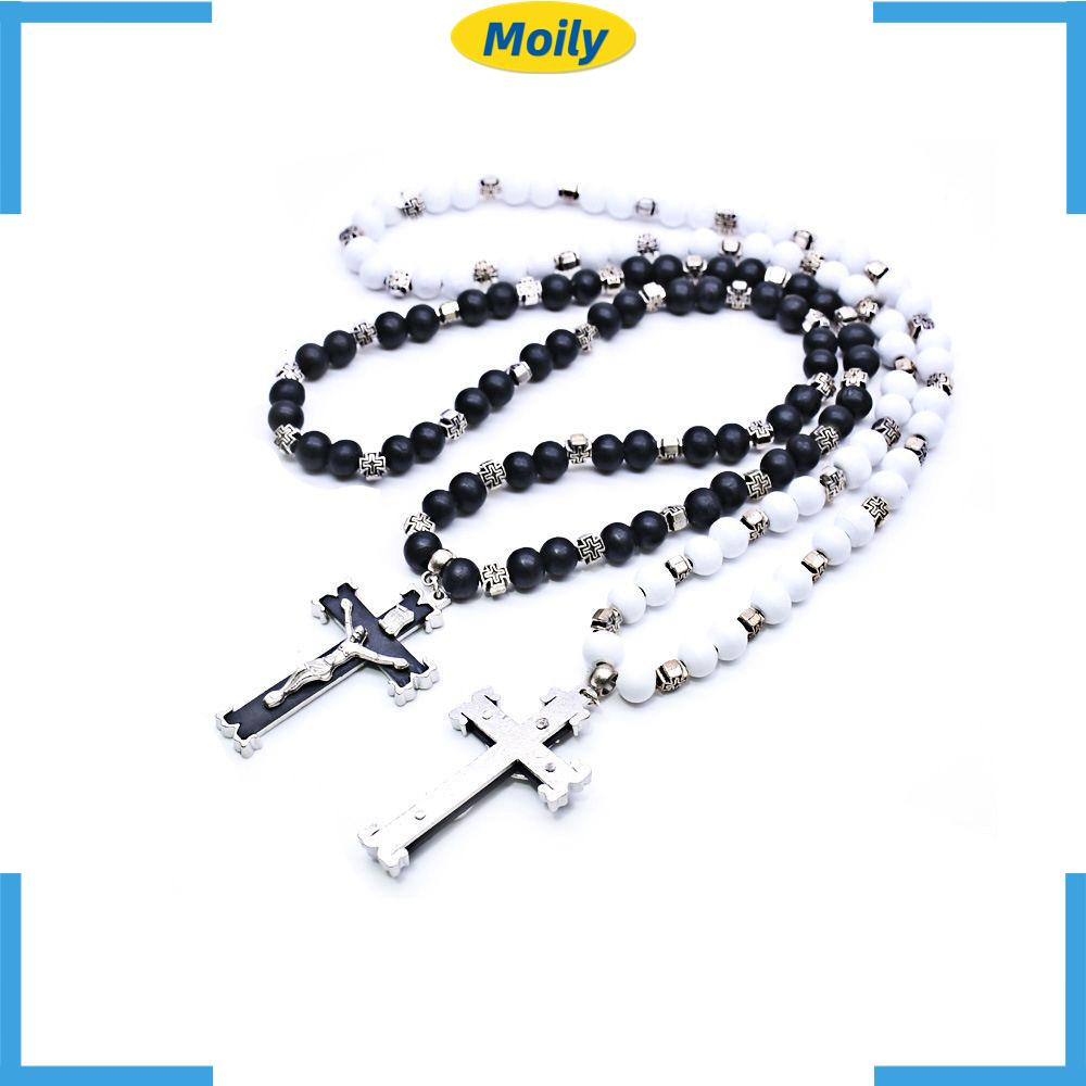 Dây Chuyền Chuỗi Hạt Gỗ Mặt Hình Thánh Giá Phong Cách Punk Gothic Cổ Điển Cho Nam