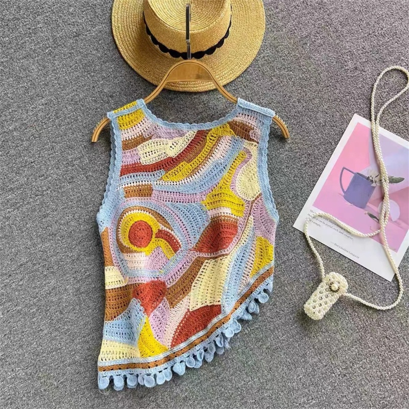 Áo Tanktop Đan Móc Tay Ngắn Thời Trang Dành Cho Nữ