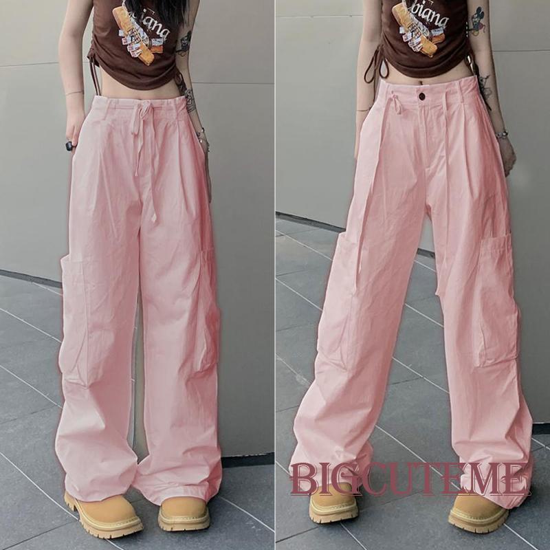 Quần Dài Dáng Suông Rộng Lưng Cao Màu Trơn Có Túi Và Dây Rút Cho Nữ