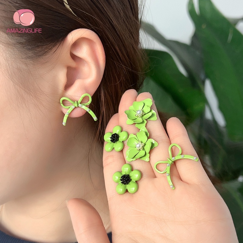 Bông Tai Hợp Kim Hình Hoa Đính Ngọc Trai / Nơ Phong Cách Hàn Quốc