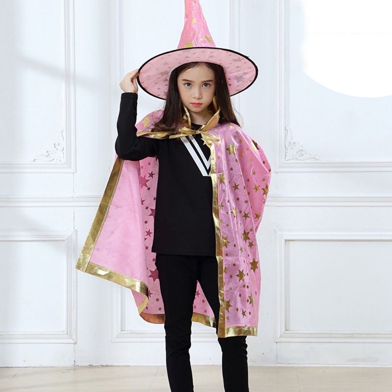 Set 2 Món Áo Choàng Và Nón Hóa Trang Phù Thủy Cho Bé Dịp Halloween
