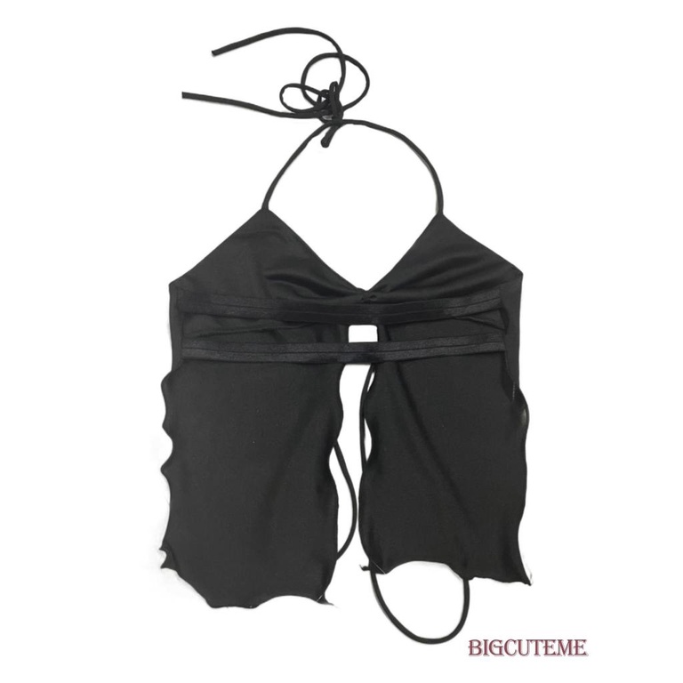 [] - Áo Crop Top Hai Dây Màu Trơn Buộc Dây Trước Ngực Hở Lưng Ôm Dáng Mùa Hè Màu Hồng / Đen Cho Nữ
