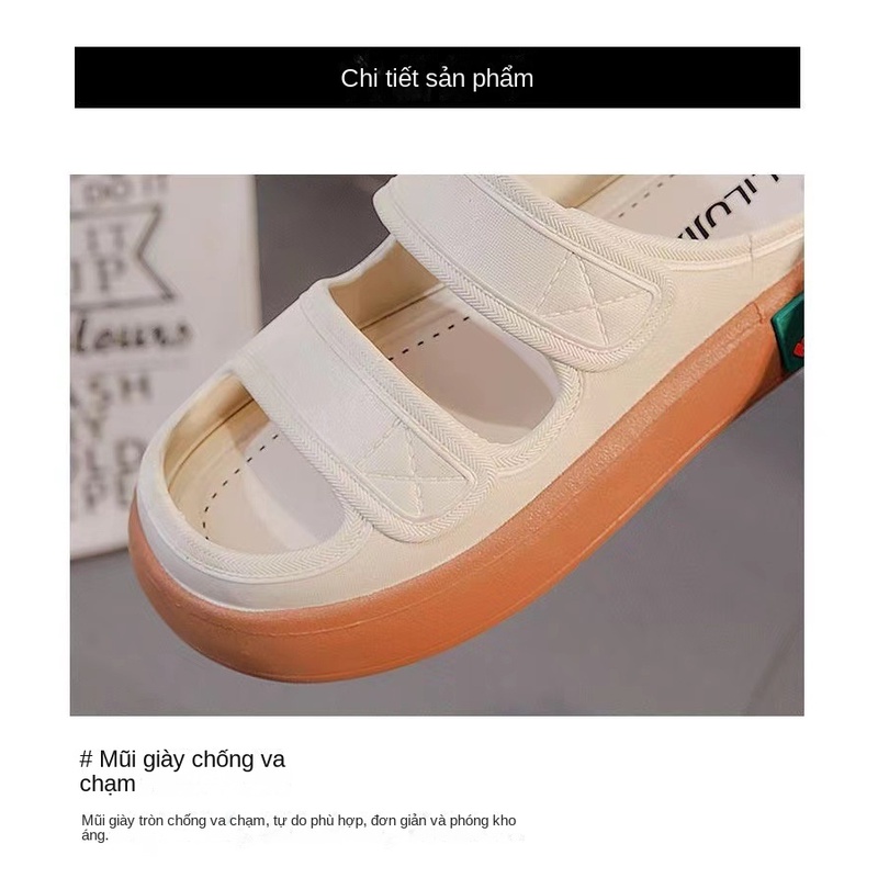 Sandal nữ Giày búp bê dép quai ngang giày lười nữ đi biển Trắng