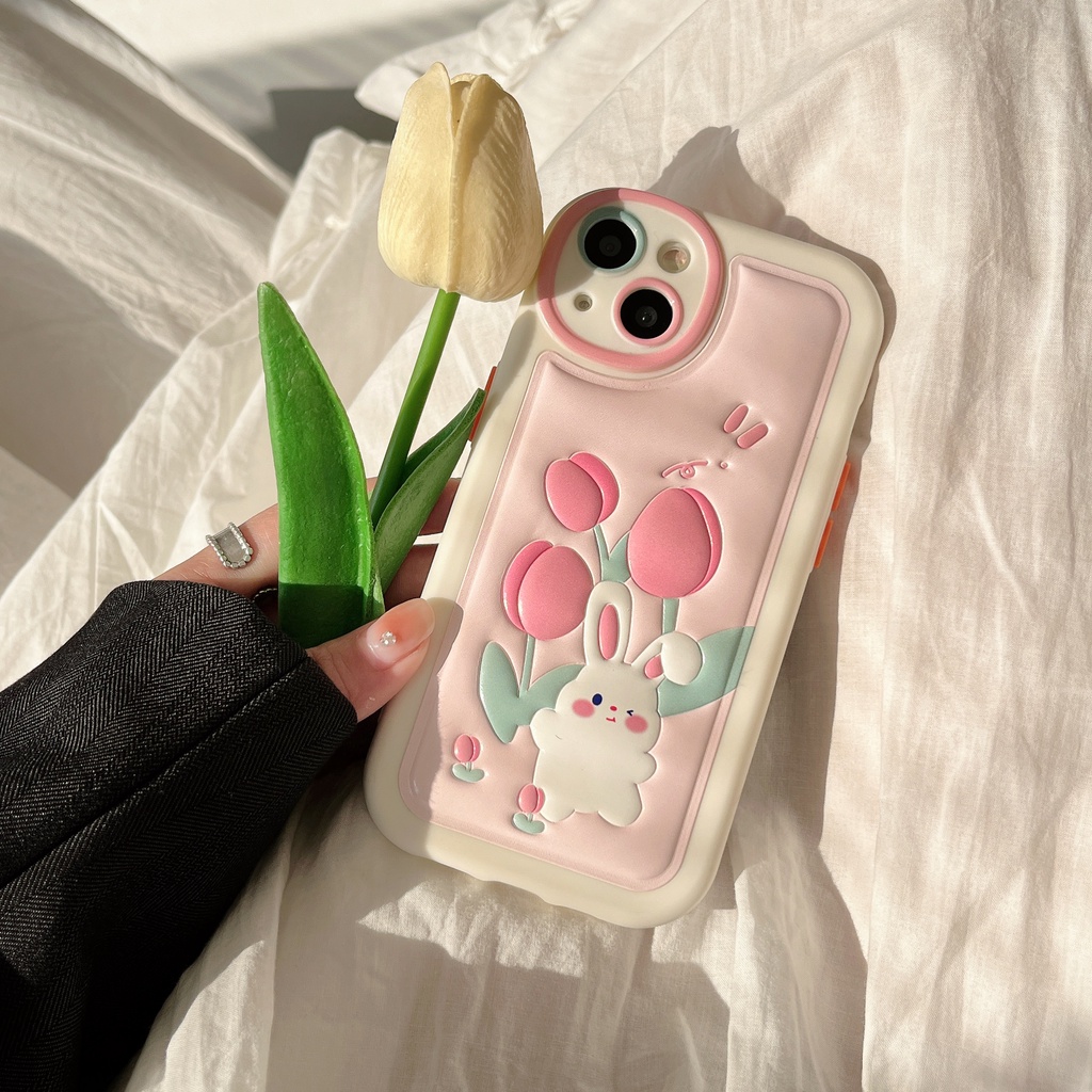 Ốp Điện Thoại TPU PC Silicon Mềm Chống Rơi Hình Hoa Tulip / Thỏ Dễ Thương Cho iPhone 14 13 12 11 Pro Max