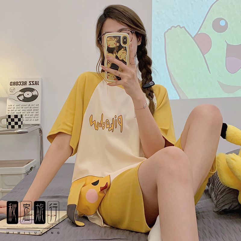 Bộ Đồ Ngủ Ngắn Tay Dáng Rộng In Hoạt Hình Mèo Doraemon Đáng Yêu Thời Trang Mùa Hè Cho Nữ