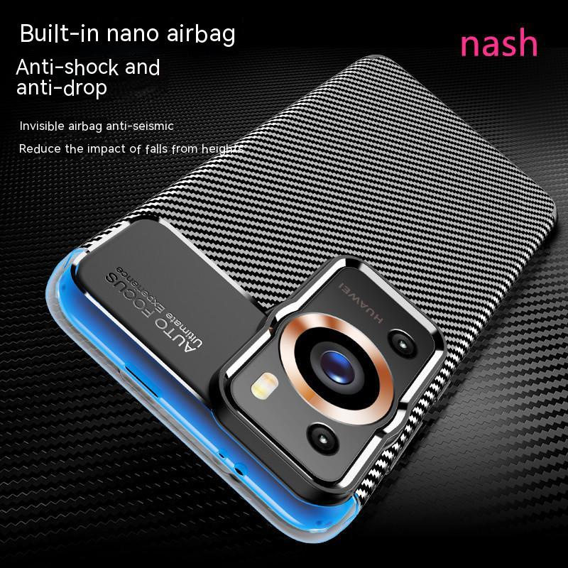 Ốp Điện Thoại Sợi Carbon Từ Tính Chống Sốc Không Dính Vân Tay Bảo Vệ Ống Kính Máy Ảnh Cho Huawei P60 Pro
