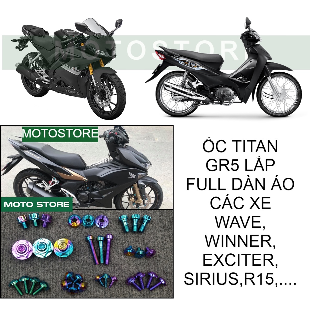 Ốc Titan GR5 Titan xịn lắp Dàn Áo Wave a 100, 110 2007-2021, Winner X, Exciter, Sirius,......