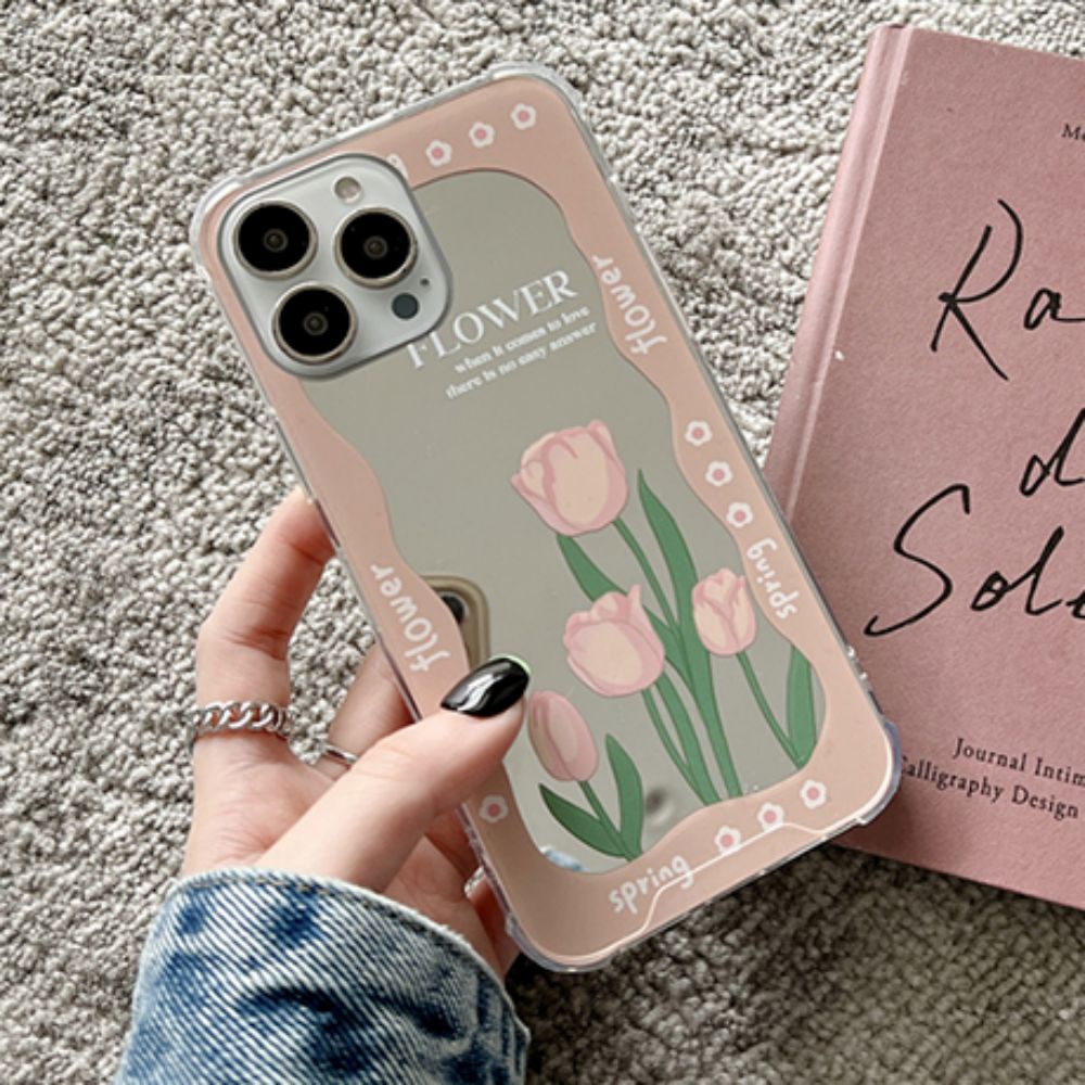 Ốp Điện Thoại TPU Mềm Bảo Vệ Bốn Góc Chống Rơi Hình Hoa Tulip Hồng IPhone 14 13 12 11 Pro Max XS XR 8 7 Plus