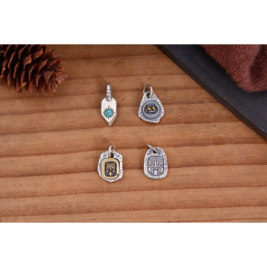 █diy゜ S925 Bạc●Mặt Dây Chuyền Bạc S925 Hình Khiên Zakiram Phong Cách Retro Tây Tạng