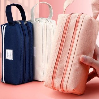 Túi Đựng Bút Bằng Vải Canvas Hai Ngăn Sức Chứa Lớn Có Khóa Kéo Dành Cho Học Sinh Nam Nữ