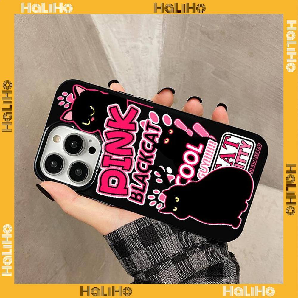 Ốp điện thoại TPU đen bóng in mèo cắt dán chống sốc camera thích hợp cho iPhone 14 13 12 11 Pro Max 7 8 Plus X XR